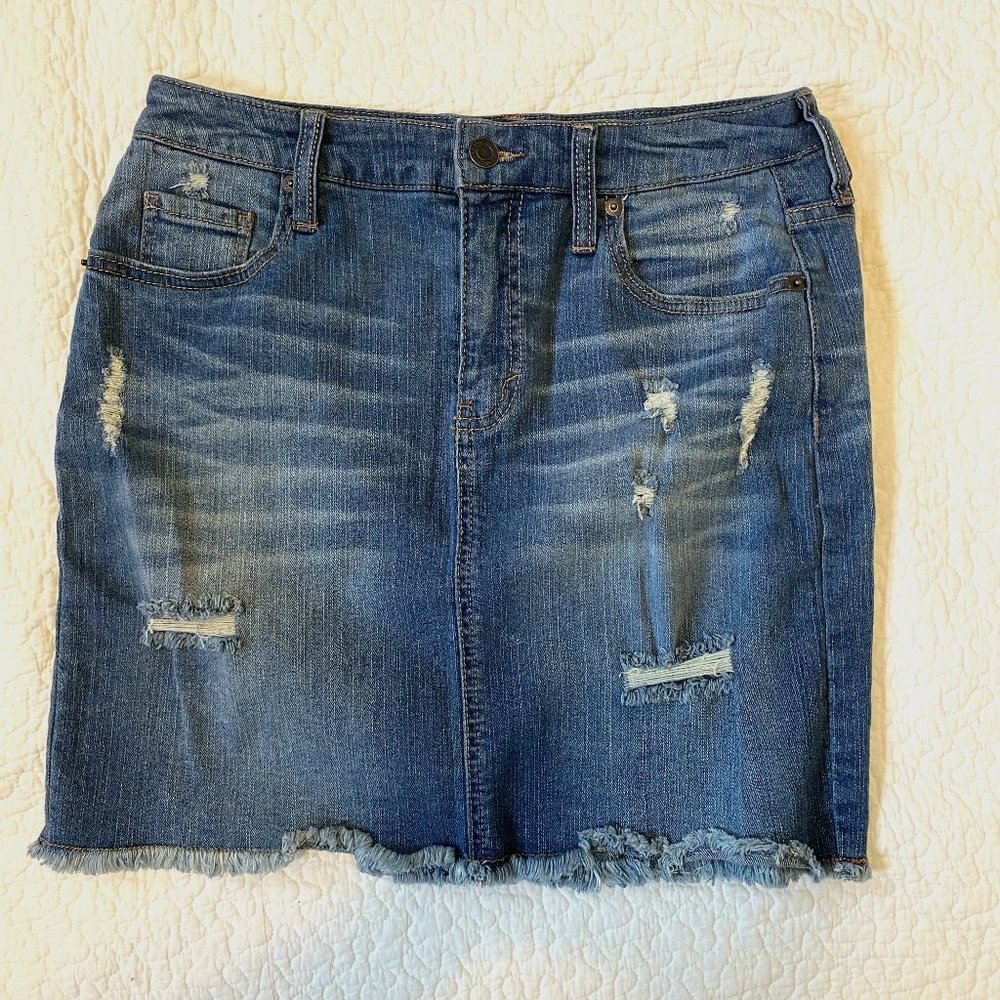 Mossimo Skirt Womens 10/30 Blue Mini Short 5-Pocket Distressed Stone Wash Denim